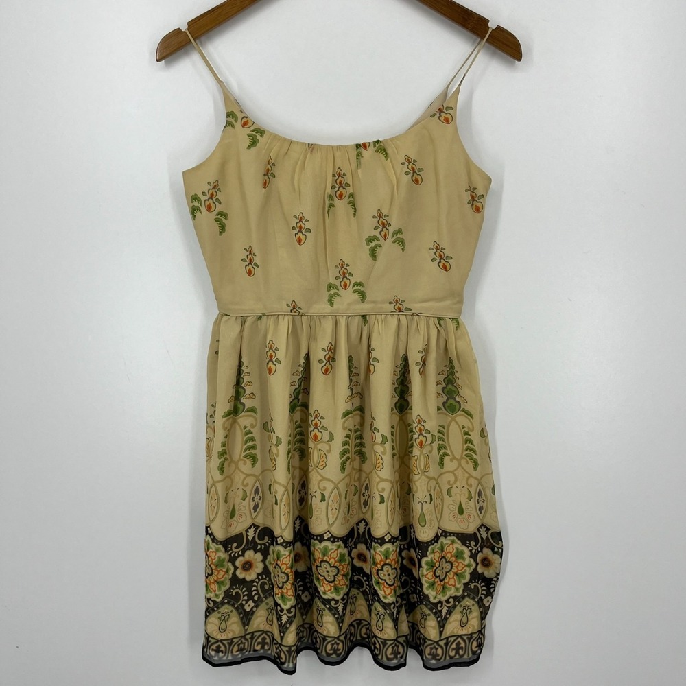 Anna Sui Anthropologie Dress Women's 2 Yellow Silk Chiffon Floral Paisley